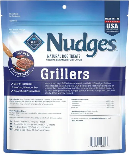 Vista 2 de Blue Buffalo Nudges Grillers - Golosinas naturales para perros, carne de res, 16 onzas, (paquete de 5)