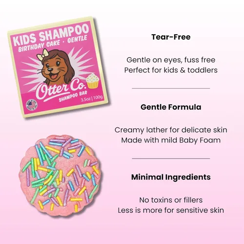 Vista 2 de Otter co. Kids Gentle Birthday Cake - Champú para niños pequeños sin lágrimas, sin sulfatos y no tóxico, fabricado con ingredientes orgánicos