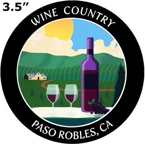 Vista 2 de Vinyard - Wine Country - Paso Robles, California 3.5 pulgadas DIY Adhesivo de vinilo adhesivo de aventura vacaciones tema novedad apliques
