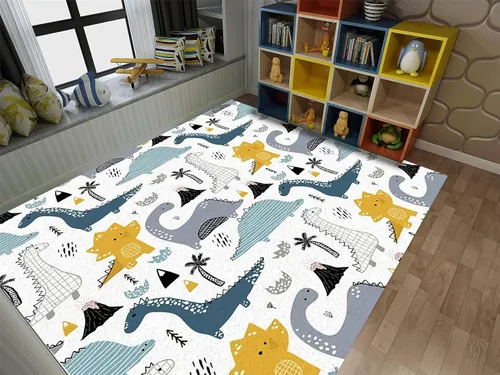 Vista 17 de Alfombra de área de dibujos animados para niños, 2 x 3 pies, lindo dinosaurio de animales, alfombra decorativa para habitación de bebé, alfombra