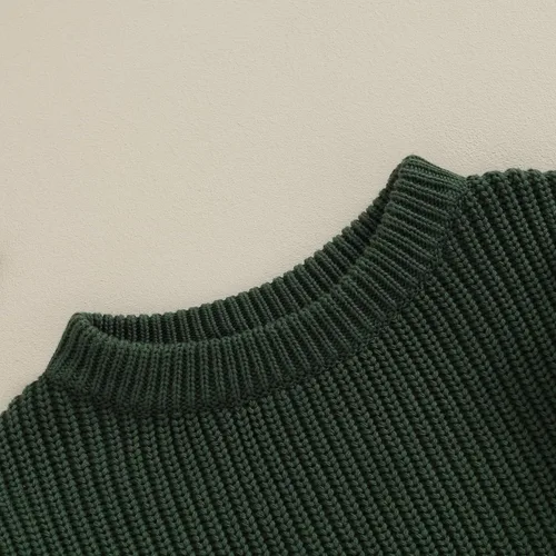 Vista 5 de Karwuiio Suéter de punto para bebé, niña, niño, cuello redondo, manga larga, sudadera para otoño e invierno