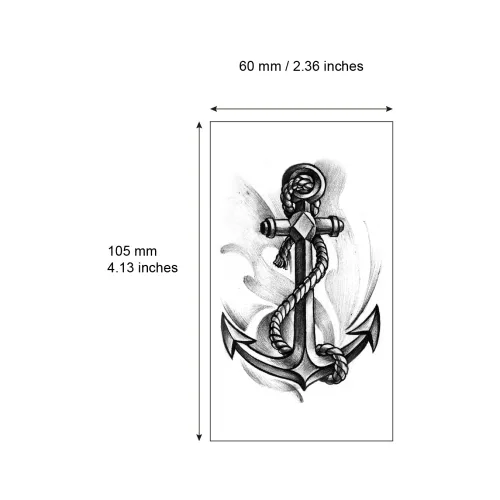 Vista 4 de Juego de 5 pegatinas de tatuaje temporales impermeables con anclaje gris, brújula crux (SF4369)