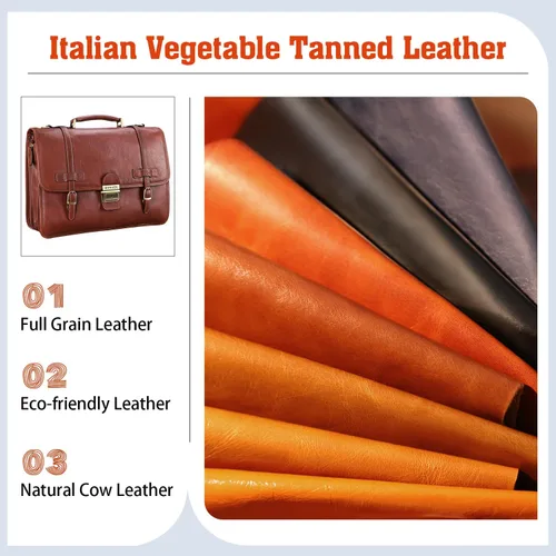 Vista 5 de Banuce Maletín de cuero curtido vegetal italiano vintage de grano completo para hombres, maletín con candado profesional de 14 pulgadas para laptop