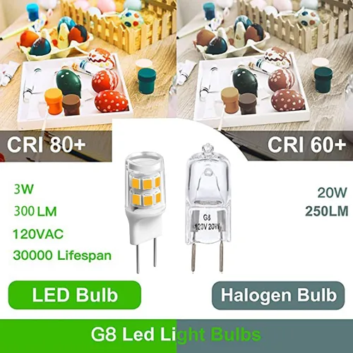 Vista 3 de Bombilla LED G8, 3 W (equivalente a halógeno de 20 W-25 W), base bi-pin G8 GY8.6, para iluminación de cocina debajo del mostrador, luz debajo