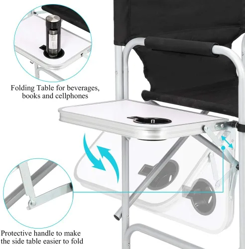 Vista 6 de Silla de directores, silla portátil de artista de maquillaje con mesa auxiliar