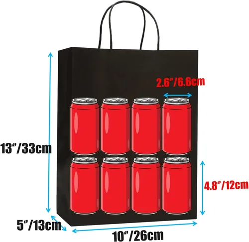 Vista 2 de 50 bolsas de regalo grandes negras a granel, 10 x 5 x 13 pulgadas, bolsas de regalo de papel kraft con asas para recuerdos de fiesta, boda