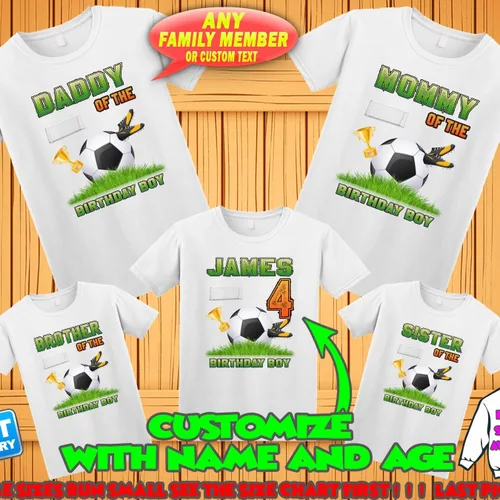 Vista 2 de Camiseta de cumpleaños de fútbol, camiseta personalizada de fútbol, camiseta de fútbol personalizada, camisas familiares de fútbol, camiseta