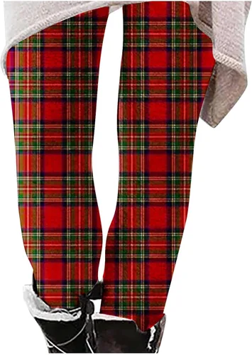 Vista 2 de Leggings gráficos de Navidad para mujer, pantalones de yoga cálidos de invierno, pantalones retro a cuadros, pantalones casuales ajustados
