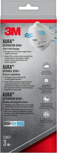 Vista 2 de 3M Aura Particulate Respirator 9205+ N95, Lightweight, 3 Panel Designed Helps Provide Comfortable and Convenient Respiratory Protection, 3-Pack