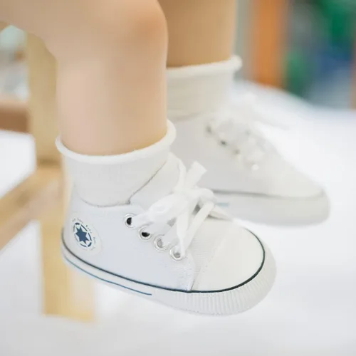 Vista 3 de KIDSUN - Zapatos deportivos unisex de caña alta para bebés mezclilla de lona suela antideslizante suaves para los primeros pasos