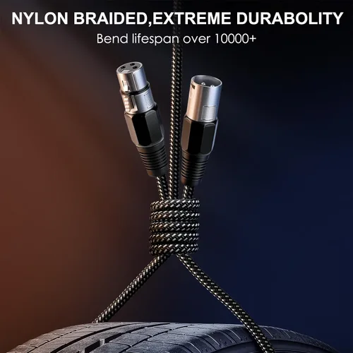 Vista 2 de Cable XLR de 3 pies/2 unidades, cable de micrófono Nylong trenzado equilibrado XLR macho a hembra, cables de conexión de micrófono de alta