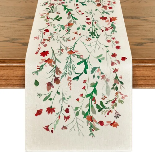 Vista 10 de Artoid Mode Camino de mesa de primavera con flores silvestres, decoración de mesa de comedor de cocina floral de verano de temporada para decoración