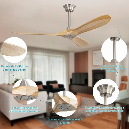 Vista 6 de Sofucor Ventilador de techo de madera grande de 60 pulgadas sin luz, 3