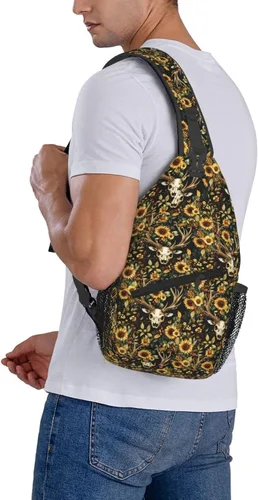 Vista 6 de Small Crossbody Bags for Women Men - Vintage Deer Skull Sunflowers Print Adjustable Shoulder Bag Fanny Packs Belt Sling Bag Crossbody Purses