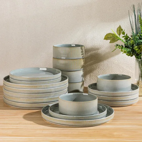 Vista 15 de TheTerra Juego de vajilla de cerámica para 4, juego de 12 platos y cuencos ligeros de porcelana, resistente a los arañazos, apto para horno