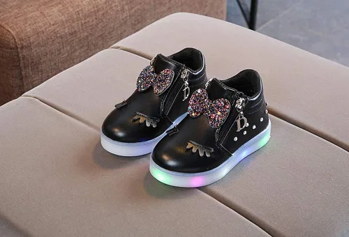 Vista 2 de Zapatos deportivos para niños y niñas de 1 a 6 años con luz LED de cristal y lazo luminoso, cálido para invierno