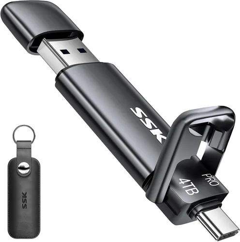 Vista 9 de SSK Unidad SSD USB C de 256GB hasta 1000MB/s, Unidad Flash Rápida, Unidad Dual Tipo-C + USB A 3.2 Gen 2 Unidades de Estado Sólido Externas, Memoria