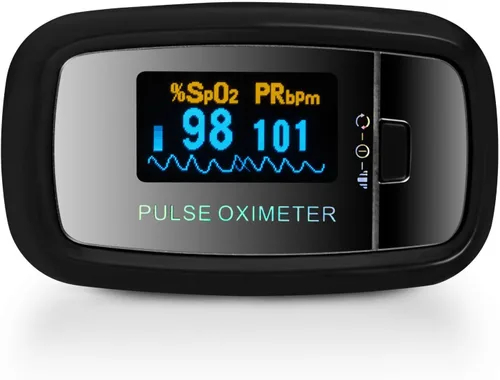Vista 2 de AccuMed CMS-50D1 Medidor de pulso y oxígeno en sangre para dedo SpO2 Monitor con estuche para transportar. correa y batería, aprobado por la FDA CE