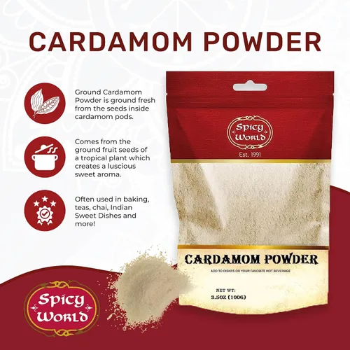 Vista 3 de Spicy World Polvo de cardamomo molido (cardamomo) bolsa de 3.5 onzas