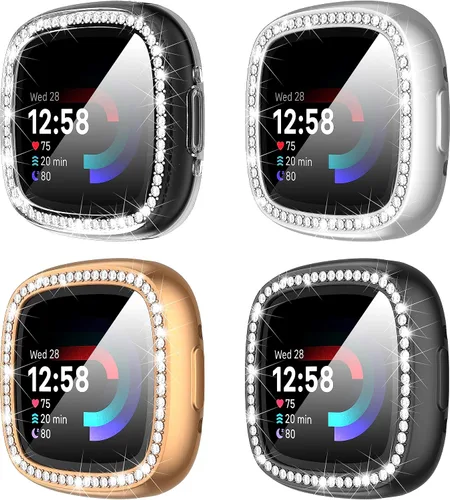 Vista 13 de Suoman [Paquete de 4] para Fitbit Sense 2/Versa 4 Funda Protectora de Pantalla, Parachoques de TPU Suave Galvanizado Completamente Alrededor Funda