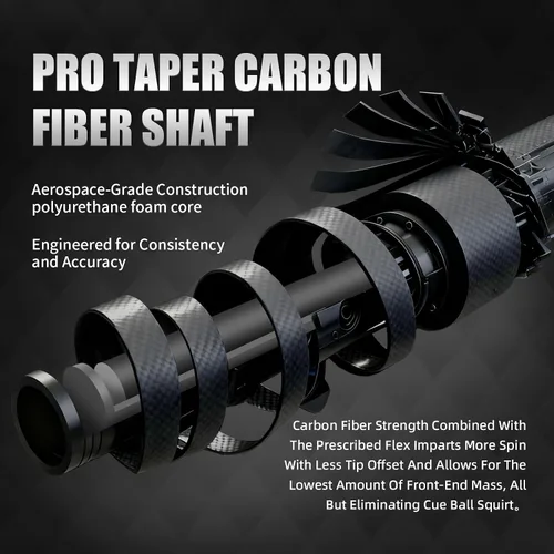 Vista 3 de Carbon Fiber Pool Cue Stick - Low Deflection Professional Pool Sticks for Adults, Premium Carbon Shaft Billiard Cue with 3/8-8 Joint, Multi-Layer