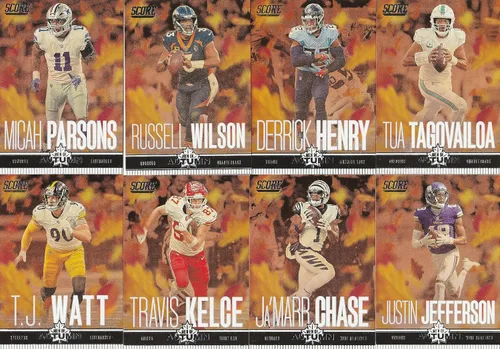 Vista 2 de 2023 Panini Score Football Cards Men of Autumn INSERT SET 20 CARDS Mahomes Allen Burrow Rodgers Hurts and More