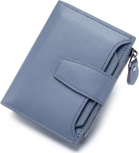 Vista 16 de Cartera de piel plegable con bloqueo RFID para mujer, tarjetero compacto con bolsillo con cremallera para monedas y 4 ventanas de identificación