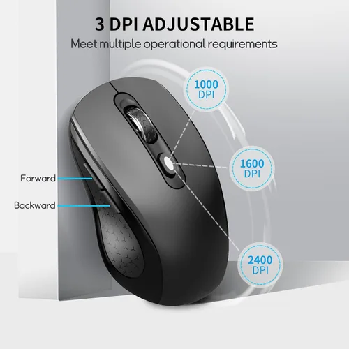 Vista 4 de Ratón inalámbrico silencioso ergonómico de la llave lateral de 6 Negro