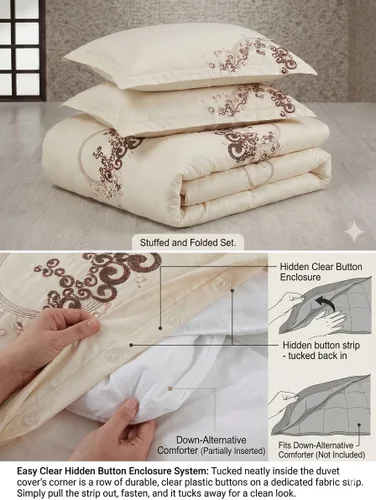 Vista 3 de Royal Bedding Sophia - Juego de funda de edredón bordada de 3 piezas, 100% algodón, 300 hilos