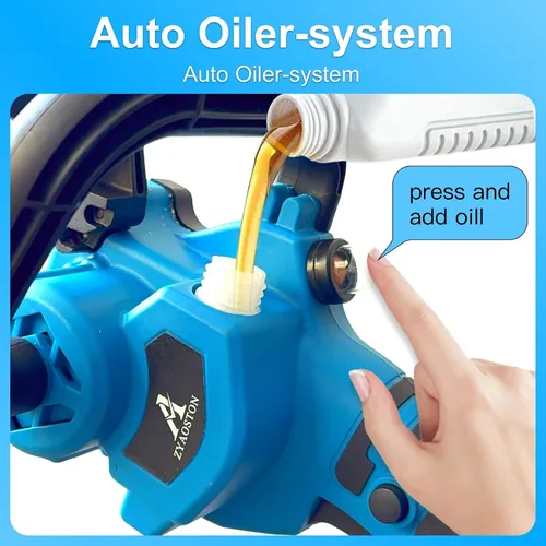 Vista 4 de Mini motosierra inalámbrica de 8 pulgadas con 2 baterías de 5200 mAh, motosierra eléctrica portátil, engrasador automático, sierra de mano pequeña a