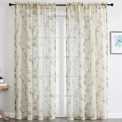Vista 16 de SMILE WEAVER 2 paneles de cortinas traslúcidas turquesa de 45 pulgadas de largo, para sala de estar, cortinas semitransparentes florales