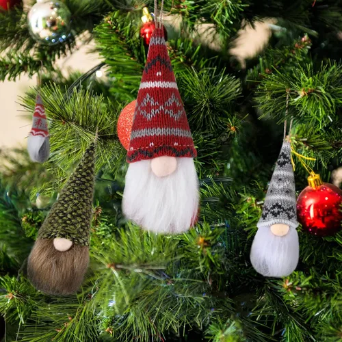 Vista 5 de 12 piezas para colgar en el árbol de Navidad, enanos de felpa suecos, hechos a mano, Papá Noel, elfo, decoraciones de Navidad, decoración