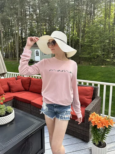 Vista 5 de ASTANFY Sudadera con cuello redondo para mujer, con estampado de letras "Mama", manga larga, suelta, de moda, con capucha