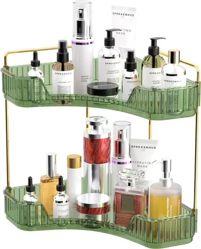 Vista 12 de GTI Organizador de maquillaje de 2 niveles, organizador de encimera de baño de gran capacidad, organizador de perfumes, cosméticos para el cuidado