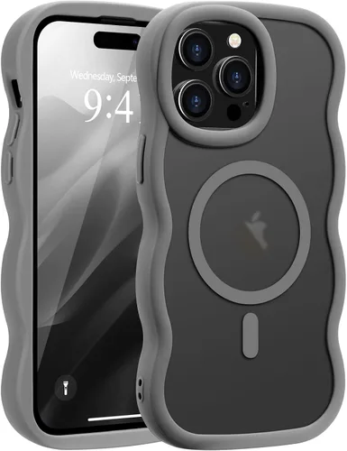 Vista 45 de Pepmune - Funda para iPhone 12 Pro Max con marco ondulado y estructura rígida, color mate claro, cubierta trasera unisex, compatible con Magsafe