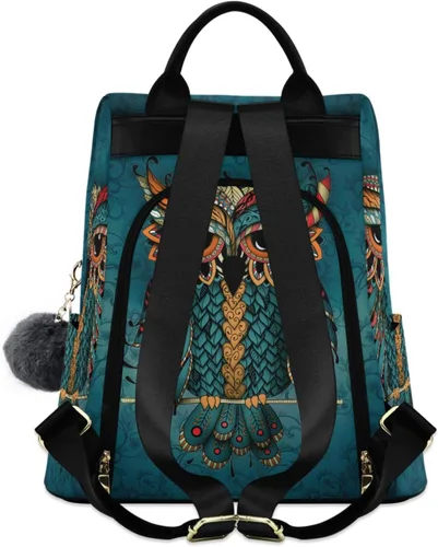 Vista 5 de ALAZA - Mochila para mujer, antirrobo, a la moda, bolsa de hombro, estampado de búho y étnico