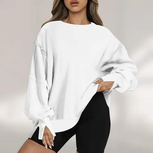 Vista 2 de Womens Oversized Casual Slit Y2K Pullover Top Crewneck Long Sleeve Corded Sweatshirts Fall Outfits 2023 Winter Clothes