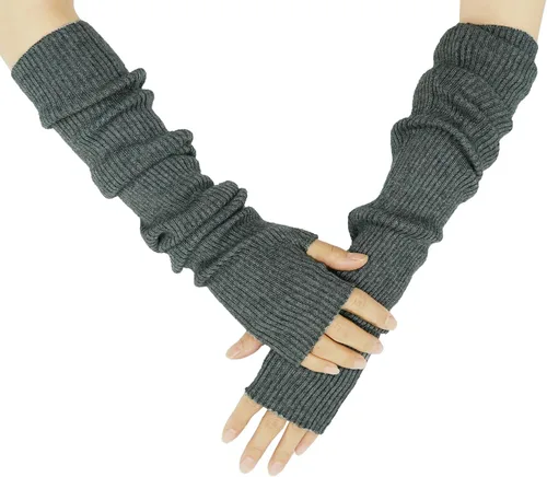 Vista 21 de Guantes cálidos de cachemira de brazo largo para mujer, guantes de invierno acogedores sin dedos, calentadores de brazos suaves, gran regalo