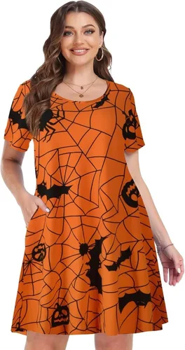 Vista 4 de MONNURO Vestidos de verano para mujer, de manga corta, casual, para la playa, vestido suelto con vuelo, talla grande, con bolsillos