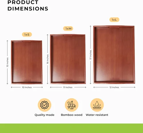 Vista 3 de Prosumers Choice Bandeja de madera – Bandejas de madera oscura con asas – Diseño anidado para ahorrar espacio – Bandeja de madera para servir