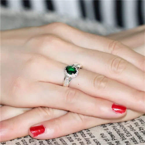 Vista 2 de Uloveido Anillos de declaración de halo de cristal de circonita roja para mujer, joyería chapada en plata PJ139, Piedra, Rubí sintético