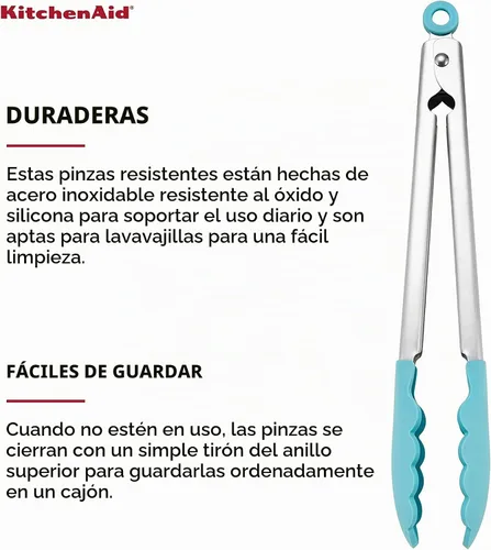 Vista 3 de KitchenAid Pinzas de acero inoxidable con punta de silicona, 12 pulgadas, Aqua Sky