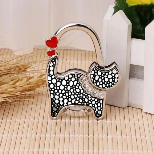 Vista 3 de KSMD Ganchos para bolsos con diseño de gato para mesa y bares, organizadores portátiles para colgar bolsos, soporte para bolsillo, bolsa