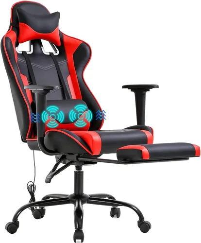 Vista 9 de Silla ergonómica para juegos para adultos, silla de escritorio ajustable con respaldo alto y soporte lumbar y reposapiés, silla de oficina de cuero