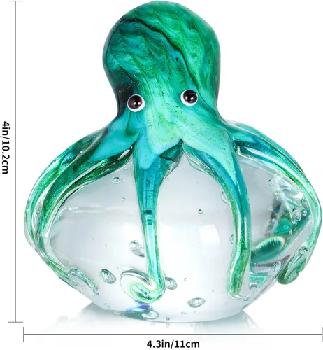 Vista 3 de Figura de pulpo de vidrio soplado a mano, bonito pisapapeles de animales marinos, estatua náutica coleccionable para el hogar, oficina, fiesta