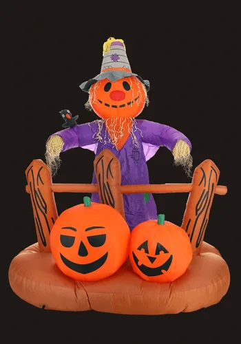 Vista 2 de Decoración Inflable de Espantapájaros con Calabazas de 8 Pies Multicolor