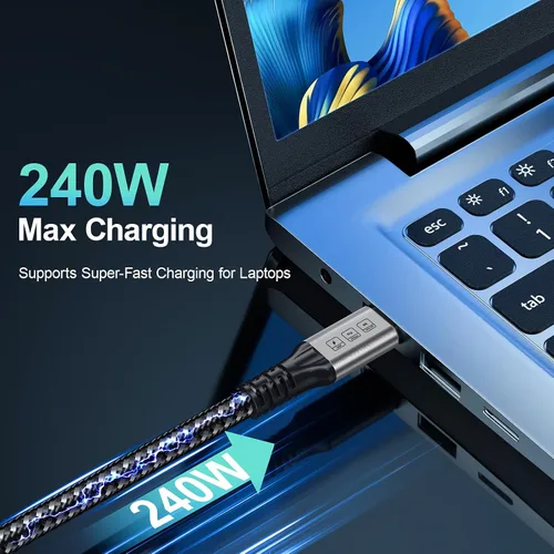 Vista 2 de Cable Thunderbolt 4, cable USB C a USB C de 240 W soporta transferencia de fecha de 40 Gbps, pantalla 8K y 4K, cable Thunderbolt4 a USB C de 6.6