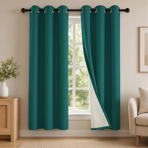Vista 112 de 2 paneles de cortinas 100% opacas, de peso medio, con aislamiento térmico y ojales para dormitorio, sala de estar, tratamiento de ventana