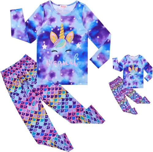 Vista 89 de QPANCY Conjunto de pijamas a juego para niñas y muñecas, pijamas de manga larga para otoño e invierno