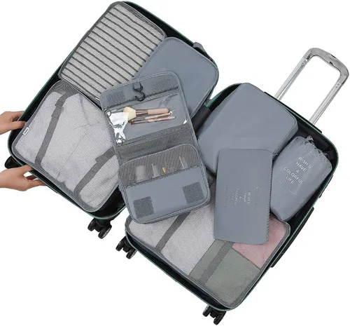 Vista 2 de Belsmi Juego de 8 cubos de embalaje con bolsa de zapatos, organizador de equipaje de viaje, Embalaje